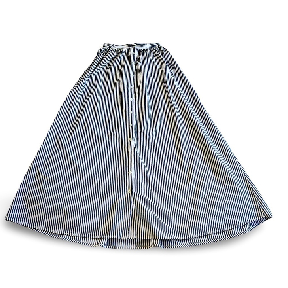 Cutest Maxi Skirt Button Down Shirt Style Striped Seersucker Cotton Blue White